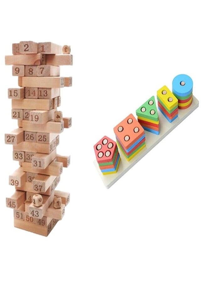 Techny Birds Technybirds Wooden Blocks and Wooden Shape Sorter Combo | Educational Toys for Kids | Montessori Learning | Building Skills | Shape Recognition - Image 1
